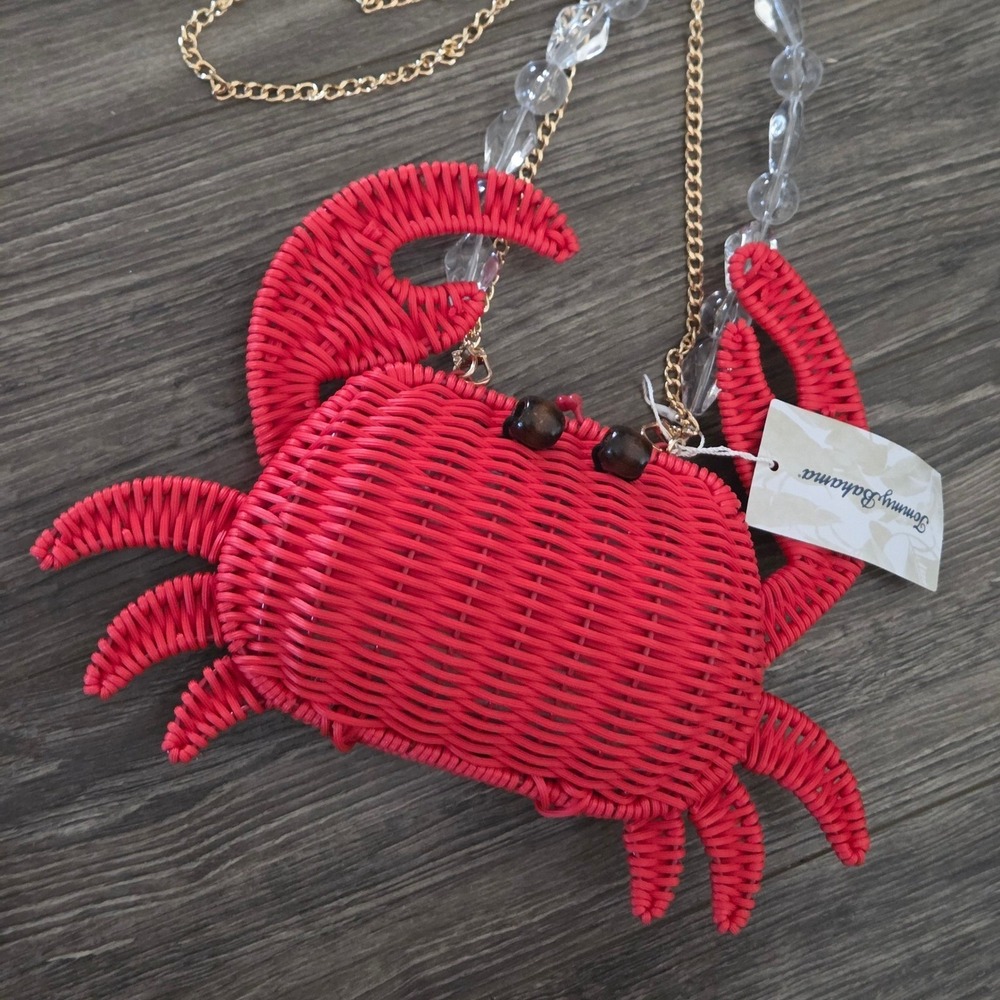 Tommy Bahama Crab Wicker Crossbody Bag Red Nautical Novelty Vacation NEW - Picture 5 of 9